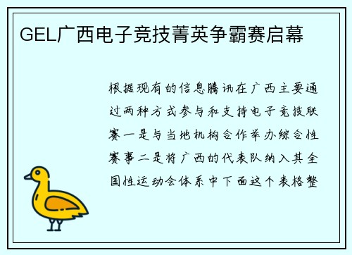 GEL广西电子竞技菁英争霸赛启幕