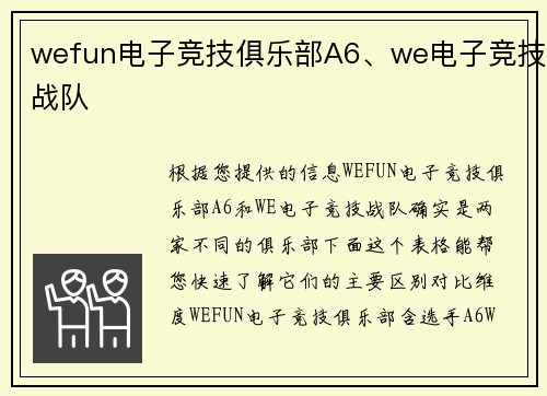 wefun电子竞技俱乐部A6、we电子竞技战队
